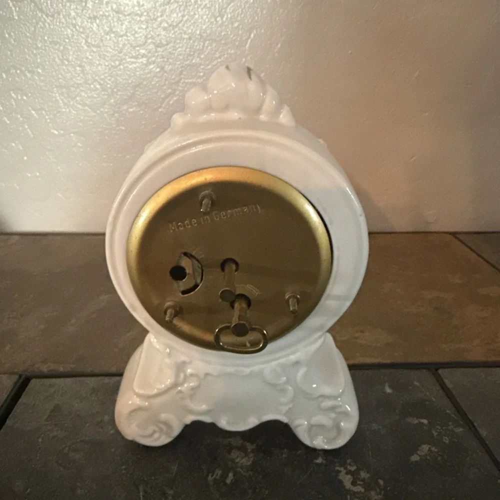 Vintage Dresden Mercedes Wind Up Miniature Porcelain Mantle Clock Germany-Works